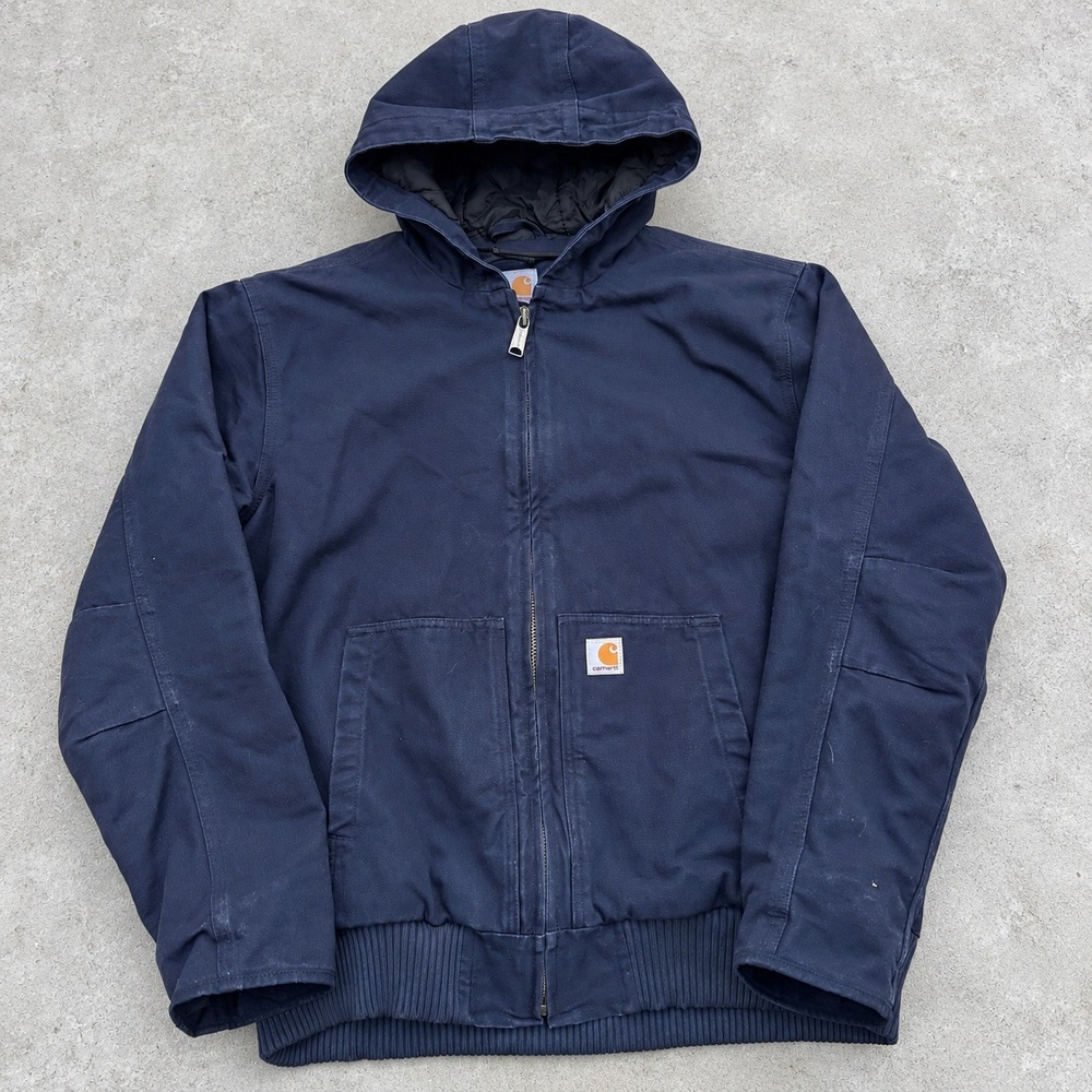 Carhartt Mens Navy Blue Quilted Lined Duck Canvas Active Jacket J130 NVY Large